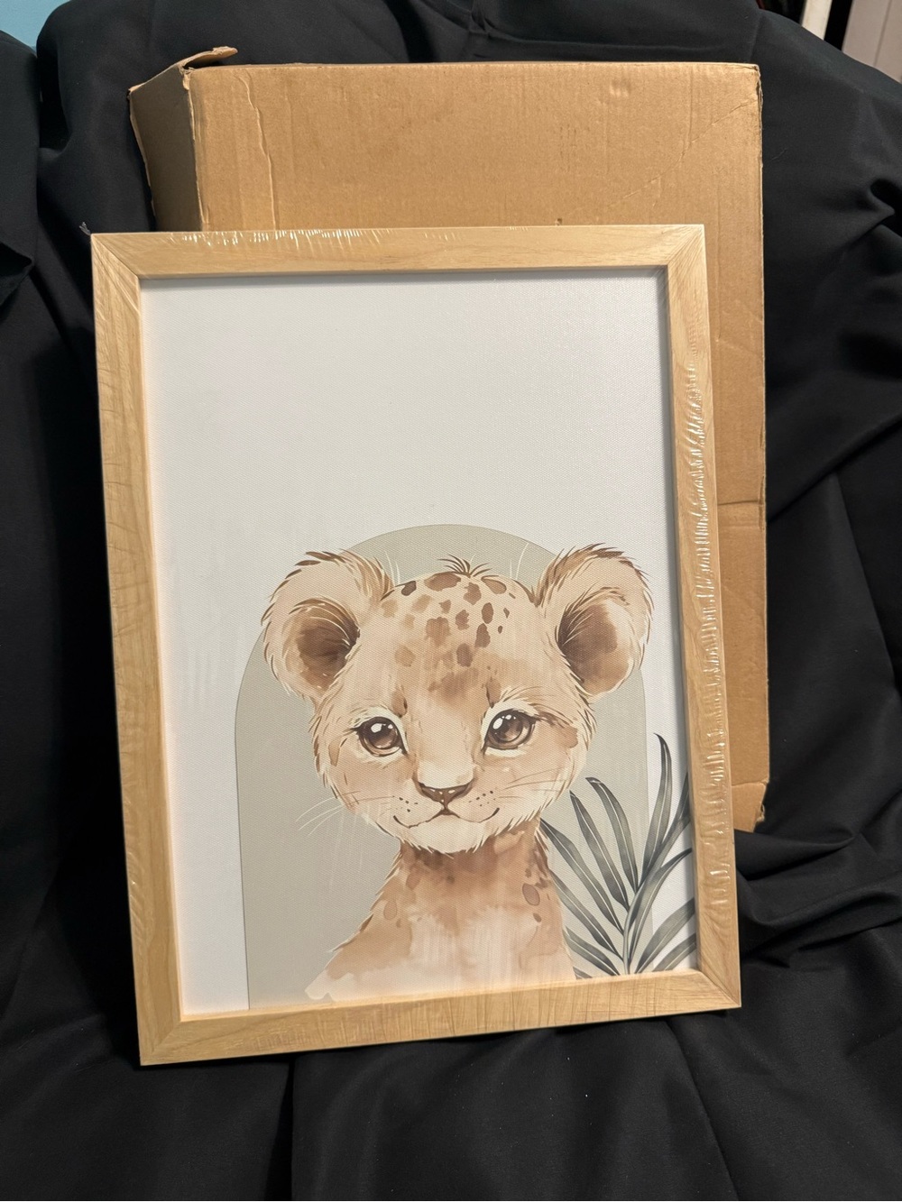 Wood Frame Nursery Art - set of 3 Baby Animal Prints in Beige and Cream